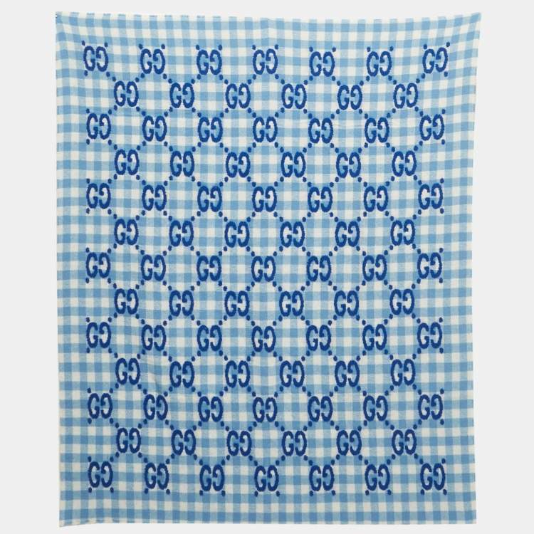 مملوكة مسبقًا Gucci Blue GG Checks Wool Blanket 
