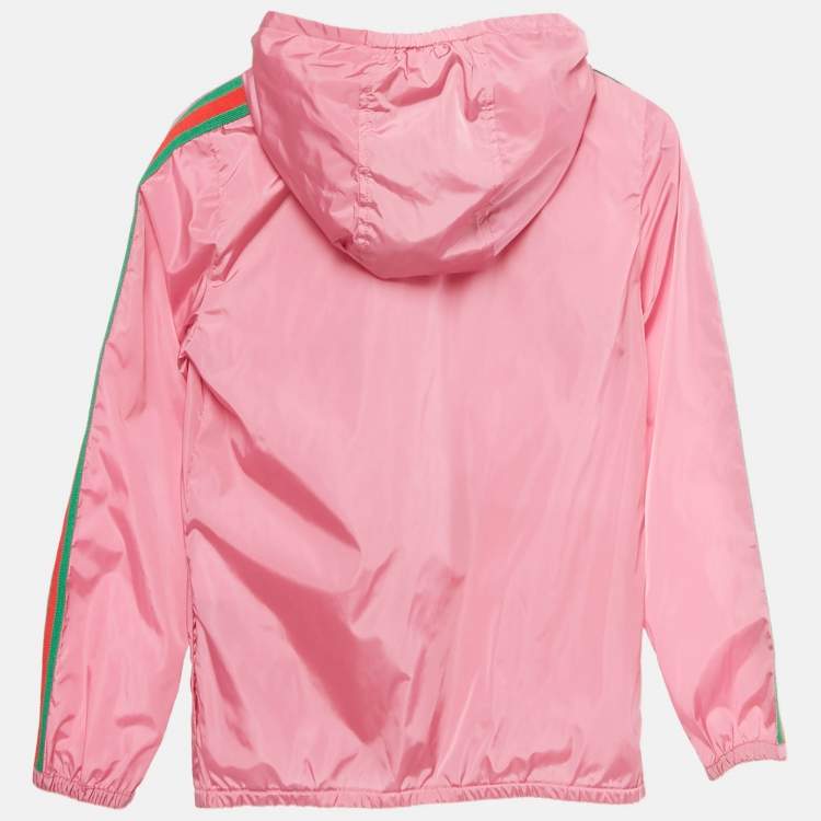 Pre Owned Gucci Kids Pink GG Print Nylon Wed Trim Jacket 8Yrs