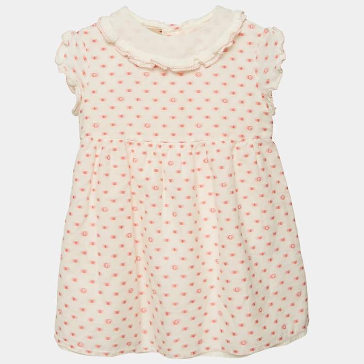 Pre Owned Gucci Kids White Jacquard Cotton Dress 18/24M