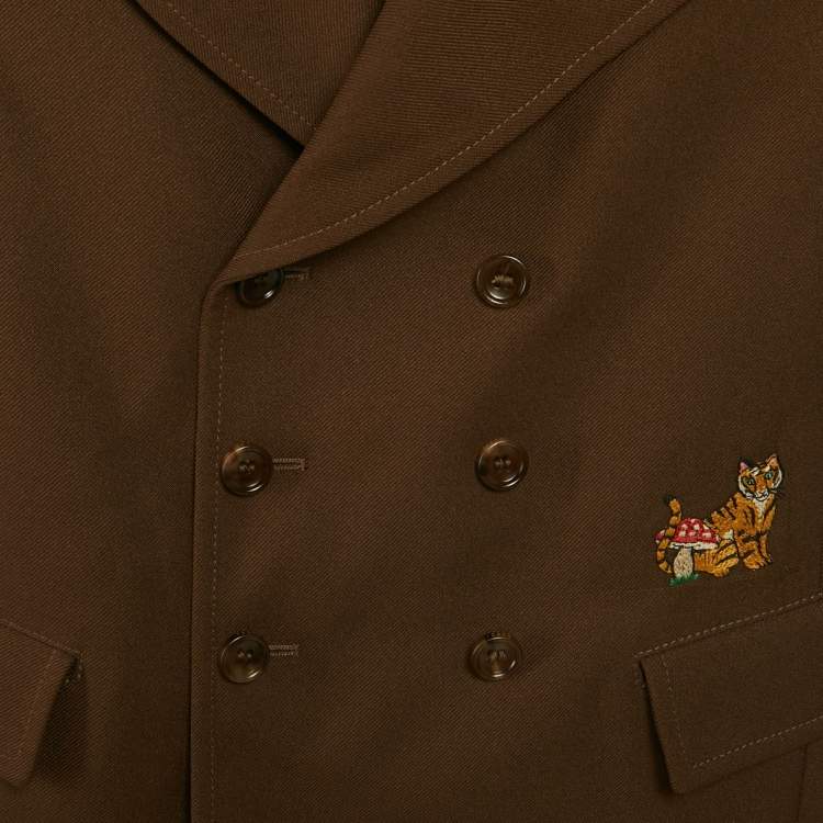 Pre Owned Gucci Brown Tiger Embroidered Double Breasted Coat 8Yrs