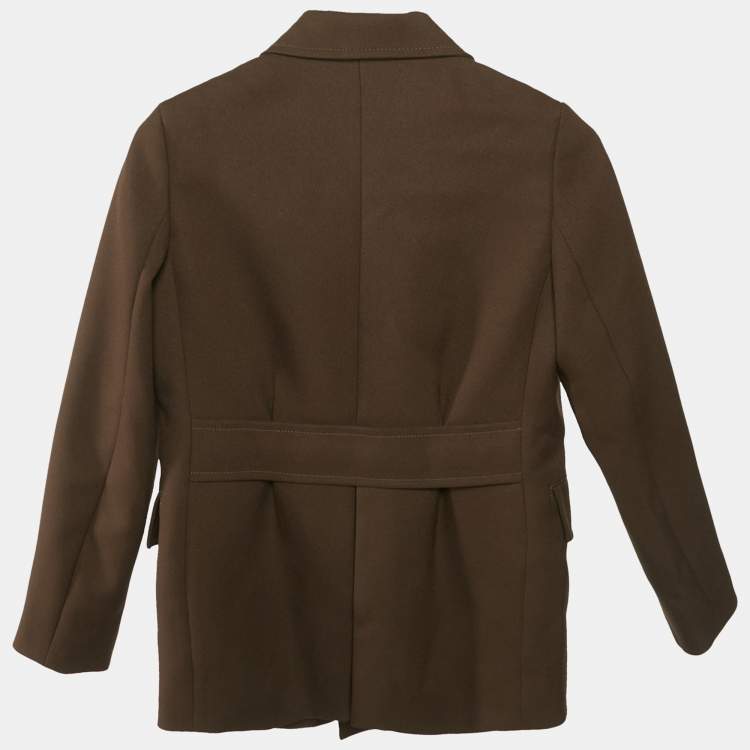 Pre Owned Gucci Brown Tiger Embroidered Double Breasted Coat 8Yrs