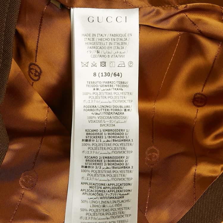 Pre Owned Gucci Brown Tiger Embroidered Double Breasted Coat 8Yrs