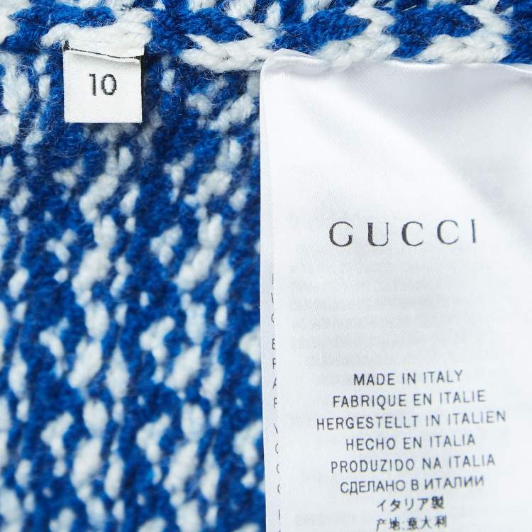Pre Owned Gucci Blue/White Patterned Wool Buttoned Cardigan (10 Yrs)