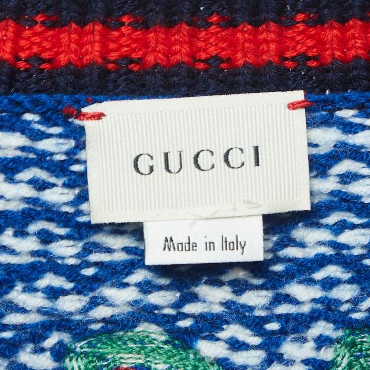 Pre Owned Gucci Blue/White Patterned Wool Buttoned Cardigan (10 Yrs)