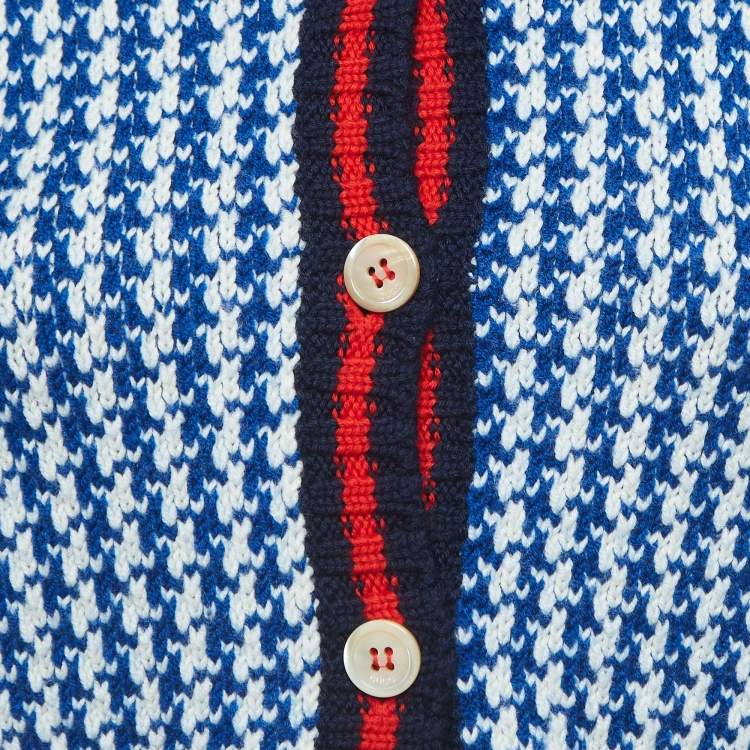 Pre Owned Gucci Blue/White Patterned Wool Buttoned Cardigan (10 Yrs)