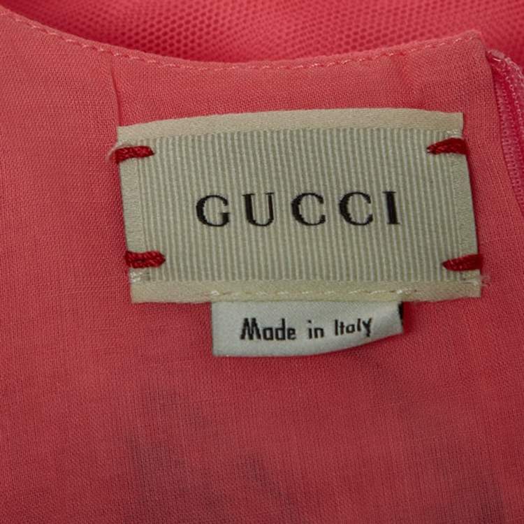 Pre Owned Gucci Neon Pink Crystal Embellished Tulle Tiger Dress (10 Yrs)