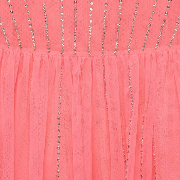Pre Owned Gucci Neon Pink Crystal Embellished Tulle Tiger Dress (10 Yrs)