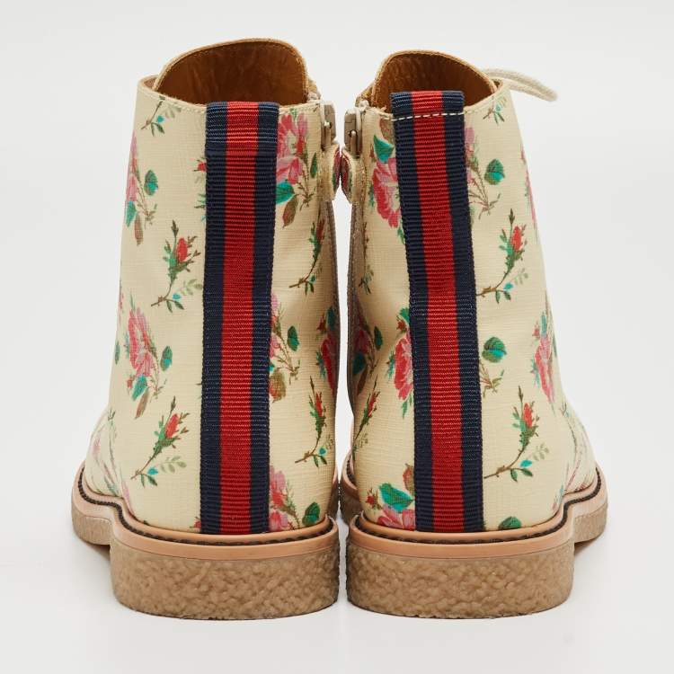 Pre Owned Gucci Multicolor Rose Print Supreme Canvas Ankle Boots Size 33