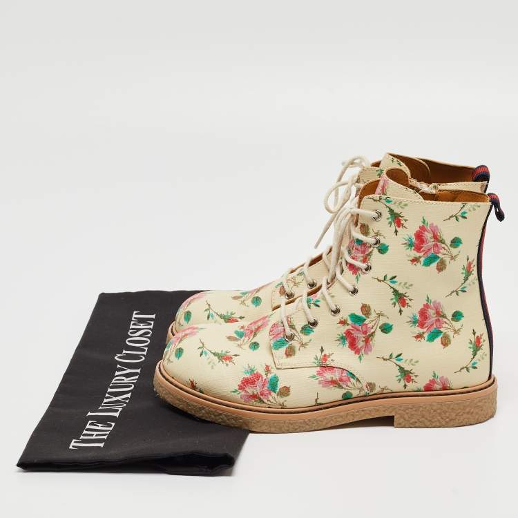 Pre Owned Gucci Multicolor Rose Print Supreme Canvas Ankle Boots Size 33