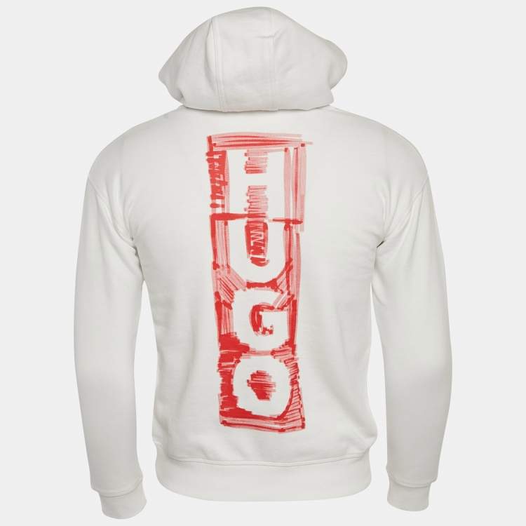 Pre Owned Hugo Boss Kids White Printed Cotton Hoodie 12 Yrs 