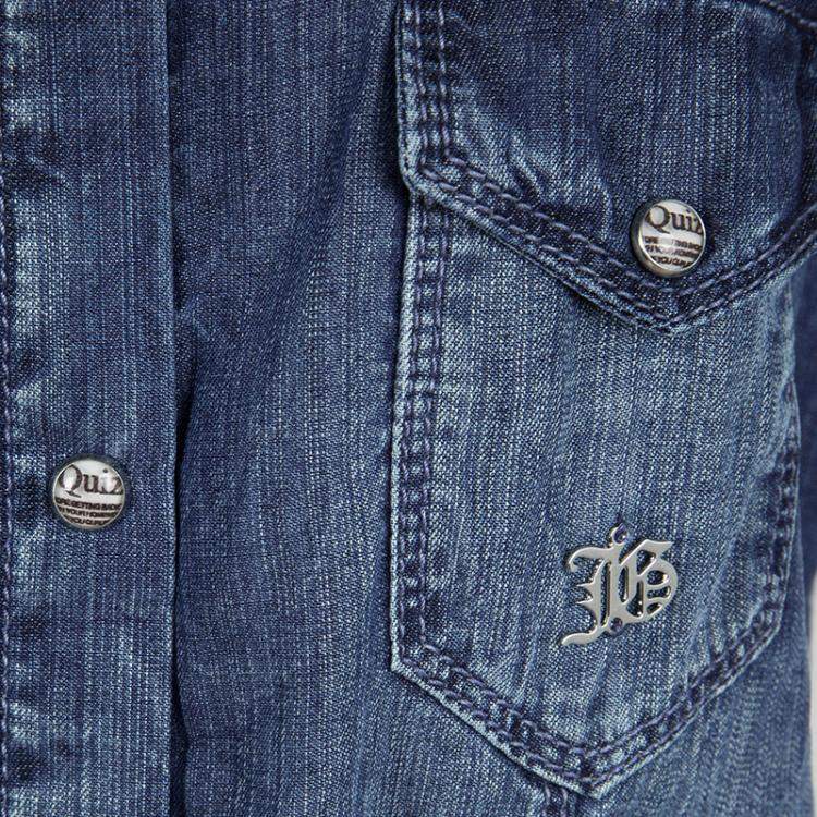 Pre Owned John Galliano Kids Indigo Washed Faded Effect Denim Tie Bottom Shirt 14 Yrs