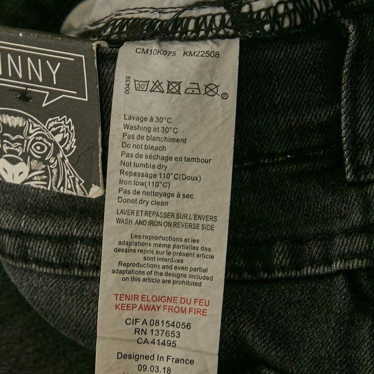 Pre Owned Kenzo Kids Grey Denim Skinny Jeans 10 Yrs Waist 22"
