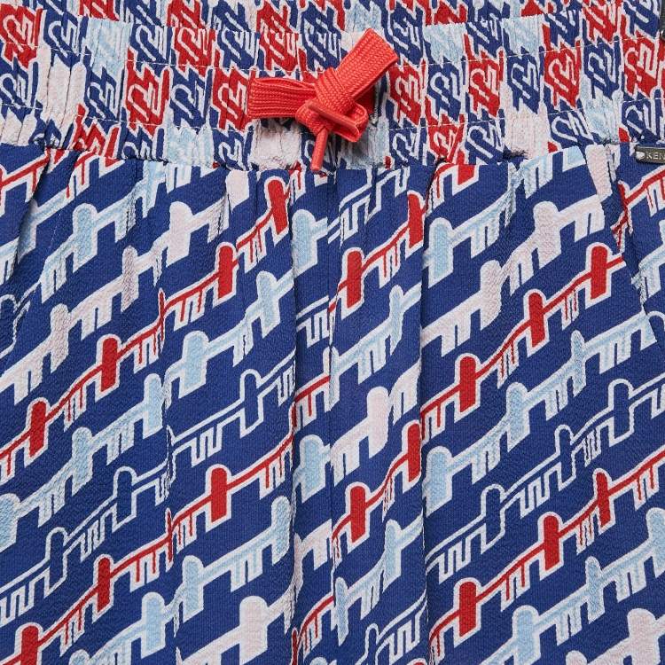 Pre Owned Kenzo Kids Blue/Red Printed Crepe Track Pants 8 Yrs 