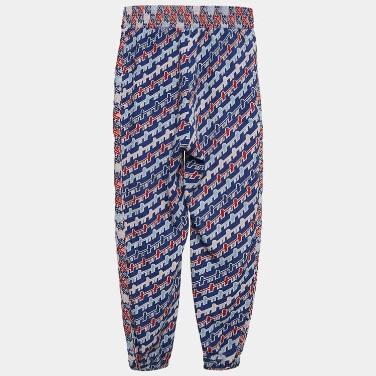 Pre Owned Kenzo Kids Blue/Red Printed Crepe Track Pants 8 Yrs 