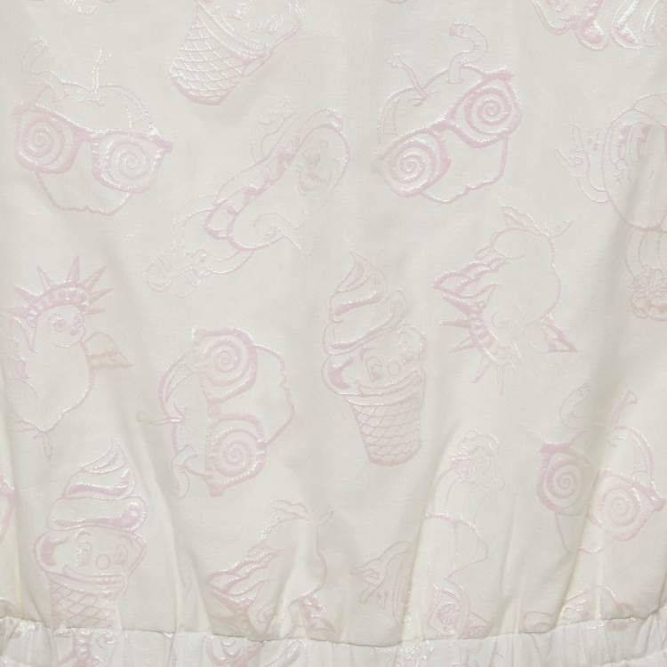 Pre Owned Kenzo White Lurex Jacquard Flounce Dress 10 Yrs