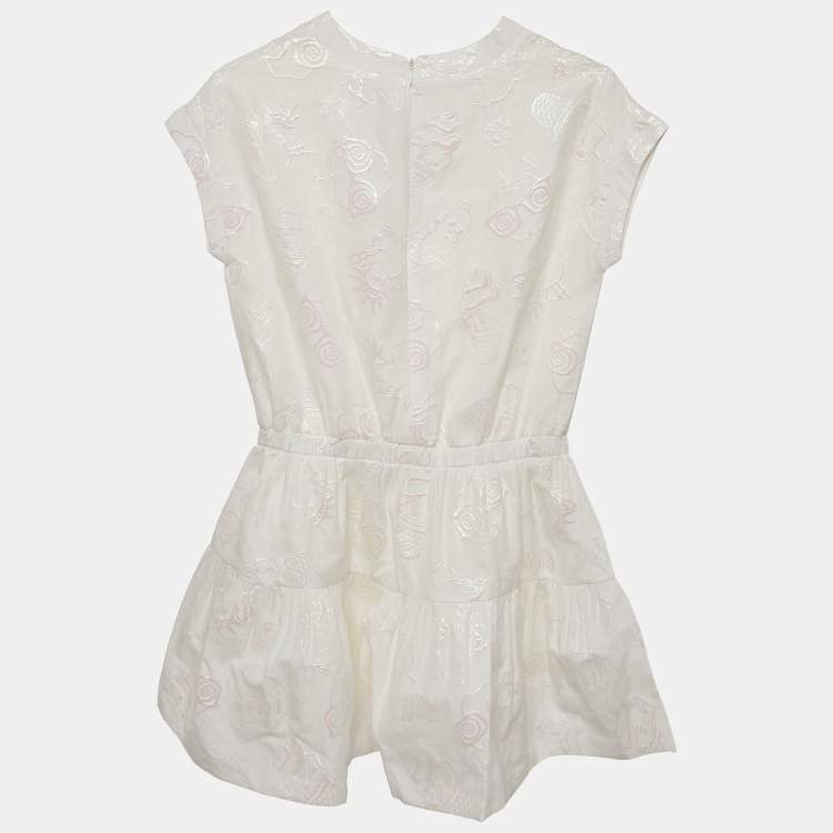 Pre Owned Kenzo White Lurex Jacquard Flounce Dress 10 Yrs