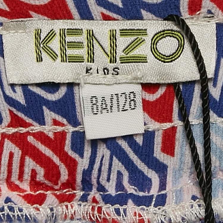Pre Owned Kenzo Kids Royal Blue Printed Crepe Pants 8 Yrs