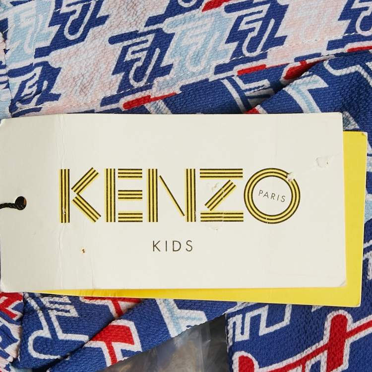 Pre Owned Kenzo Kids Royal Blue Printed Crepe Pants 8 Yrs