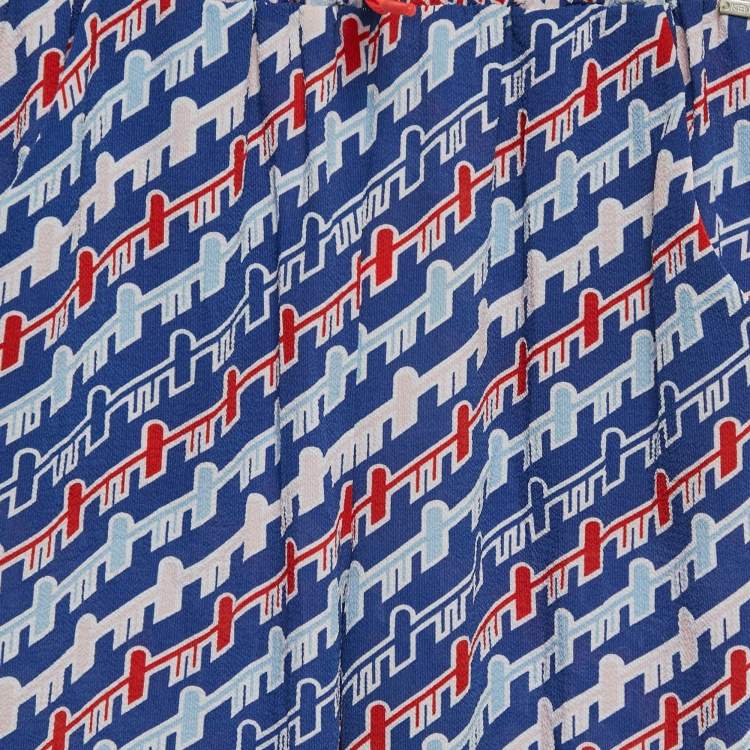 Pre Owned Kenzo Kids Royal Blue Printed Crepe Pants 8 Yrs