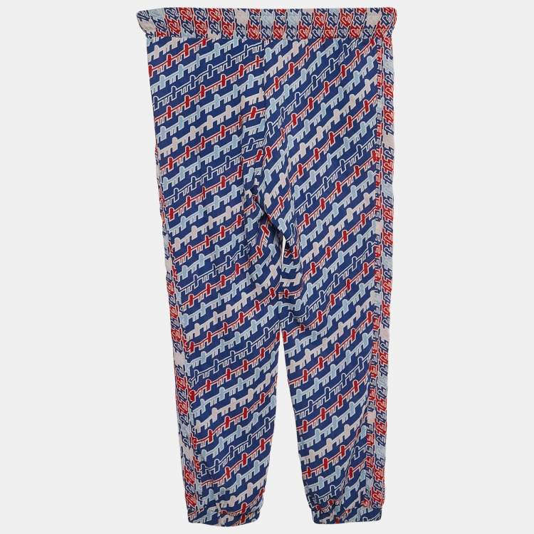 Pre Owned Kenzo Kids Royal Blue Printed Crepe Pants 8 Yrs