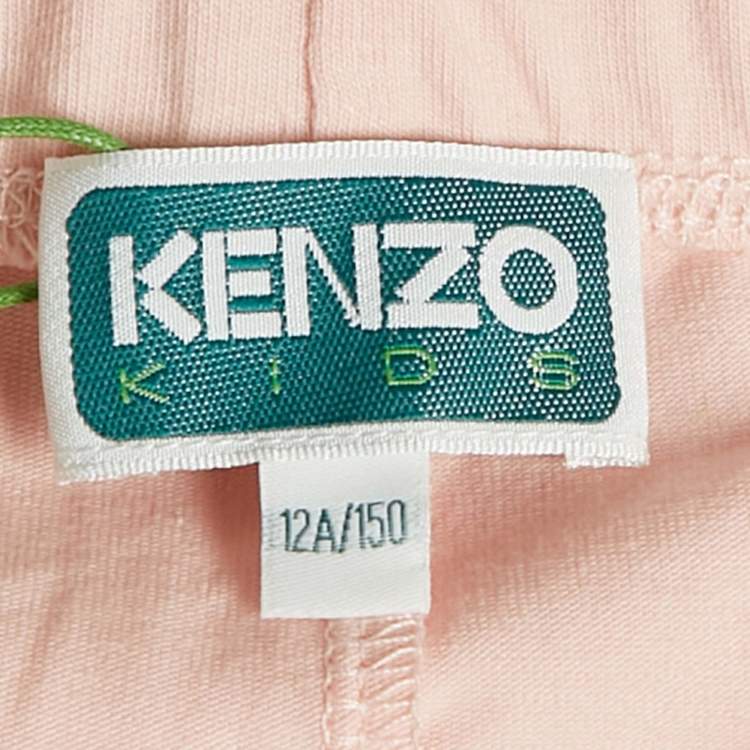 Pre Owned Kenzo Kids Pink Logo Print Cotton Knit Leggings 12 Yrs