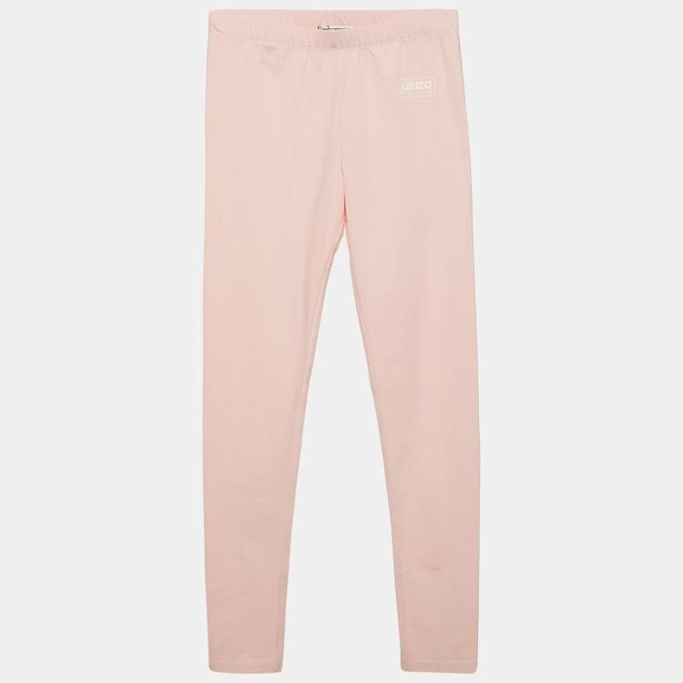 Pre Owned Kenzo Kids Pink Logo Print Cotton Knit Leggings 12 Yrs