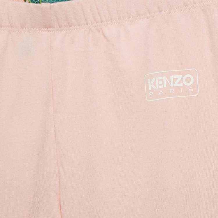 Pre Owned Kenzo Kids Pink Logo Print Cotton Knit Leggings 12 Yrs
