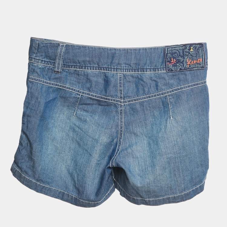 Pre Owned Kenzo Blue Floral Embroidered Denim Shorts 10 Yrs