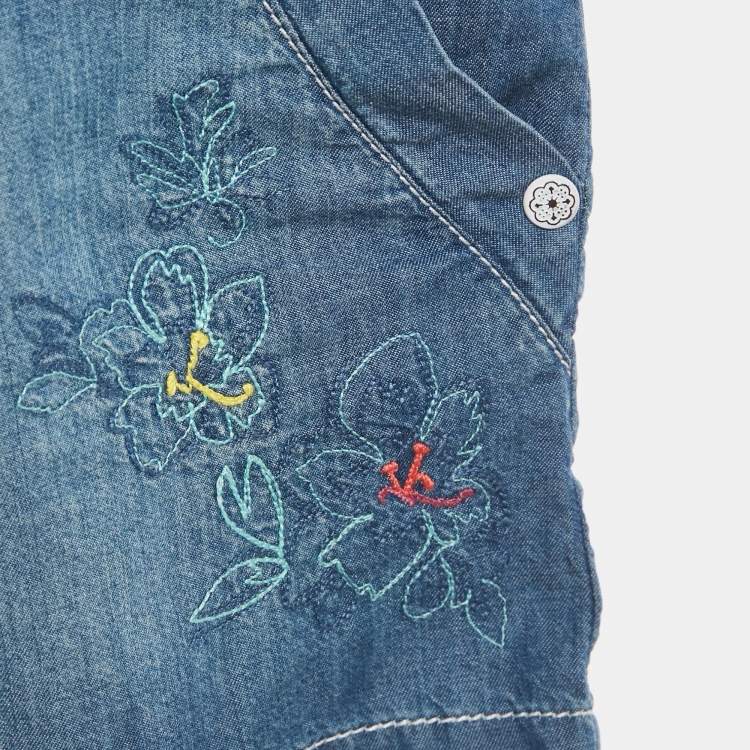 Pre Owned Kenzo Blue Floral Embroidered Denim Shorts 10 Yrs