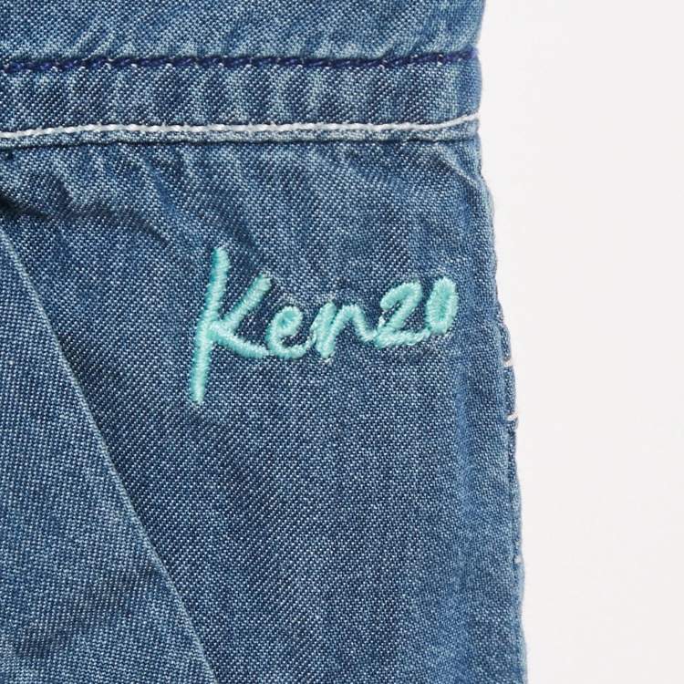 Pre Owned Kenzo Blue Floral Embroidered Denim Shorts 10 Yrs