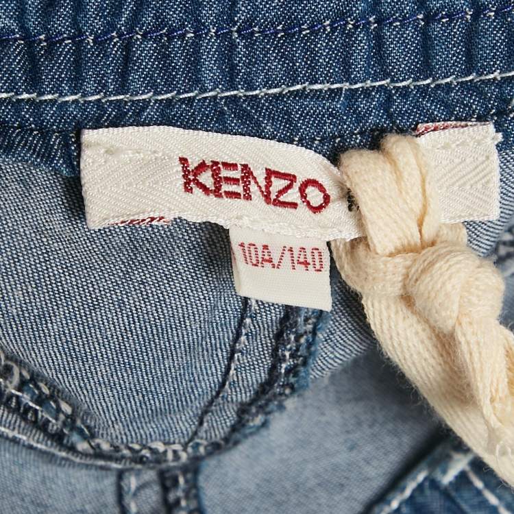Pre Owned Kenzo Blue Floral Embroidered Denim Shorts 10 Yrs