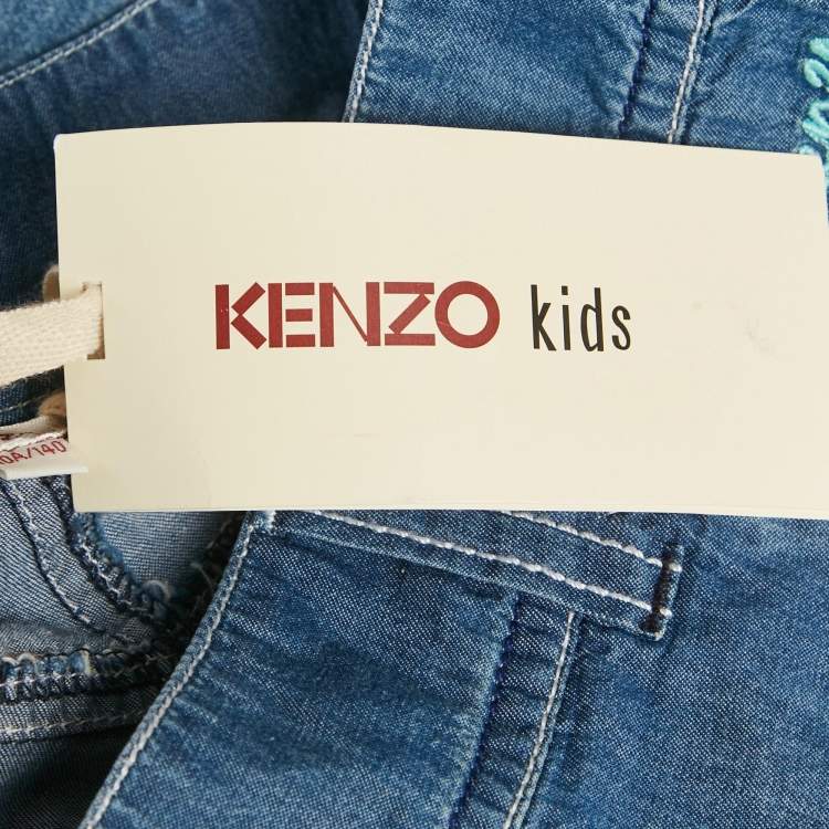 Pre Owned Kenzo Blue Floral Embroidered Denim Shorts 10 Yrs