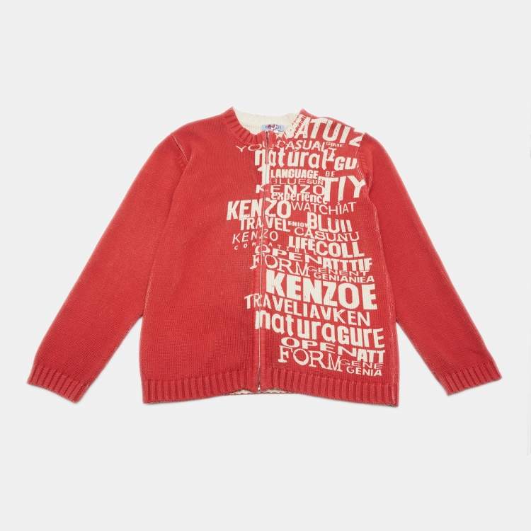 Pre Owned Kenzo Burgundy Logo Printed Cotton Knit Cardigan 12 Years
