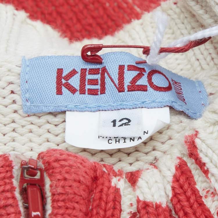Pre Owned Kenzo Burgundy Logo Printed Cotton Knit Cardigan 12 Years