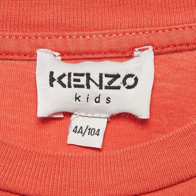 Pre Owned Kenzo Kids Red Tiger Logo Print Jersey T-Shirt 4 Yrs