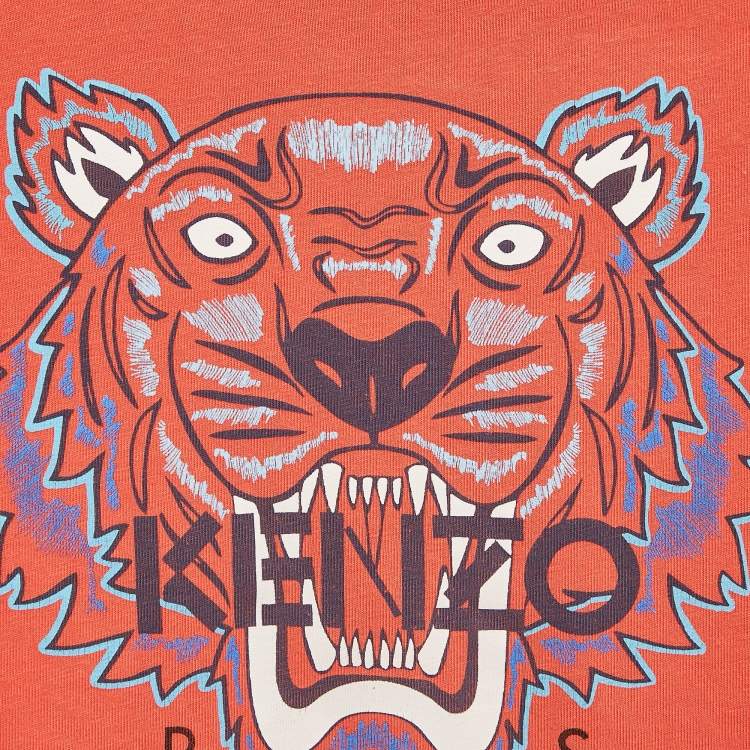 Pre Owned Kenzo Kids Red Tiger Logo Print Jersey T-Shirt 4 Yrs