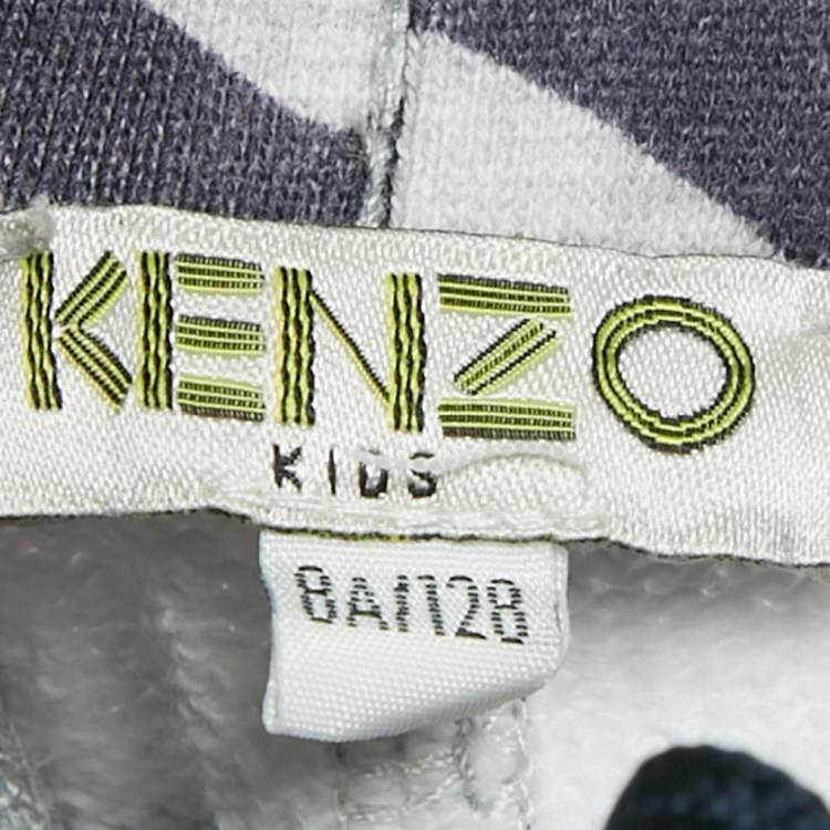 Pre Owned Kenzo kids Grey /Navy Blue Tiger Striped Cotton Drawstring Shorts 8Yrs 