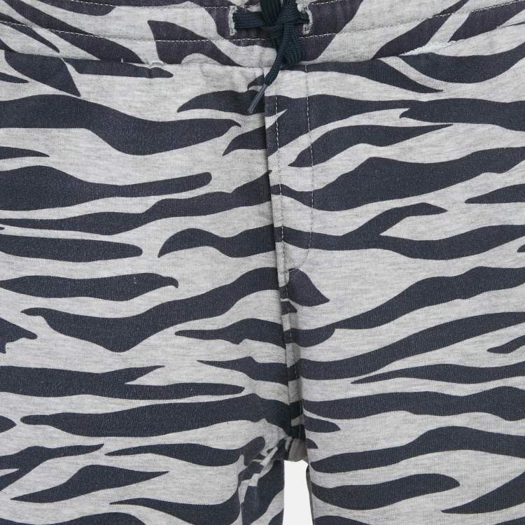 Pre Owned Kenzo kids Grey /Navy Blue Tiger Striped Cotton Drawstring Shorts 8Yrs 