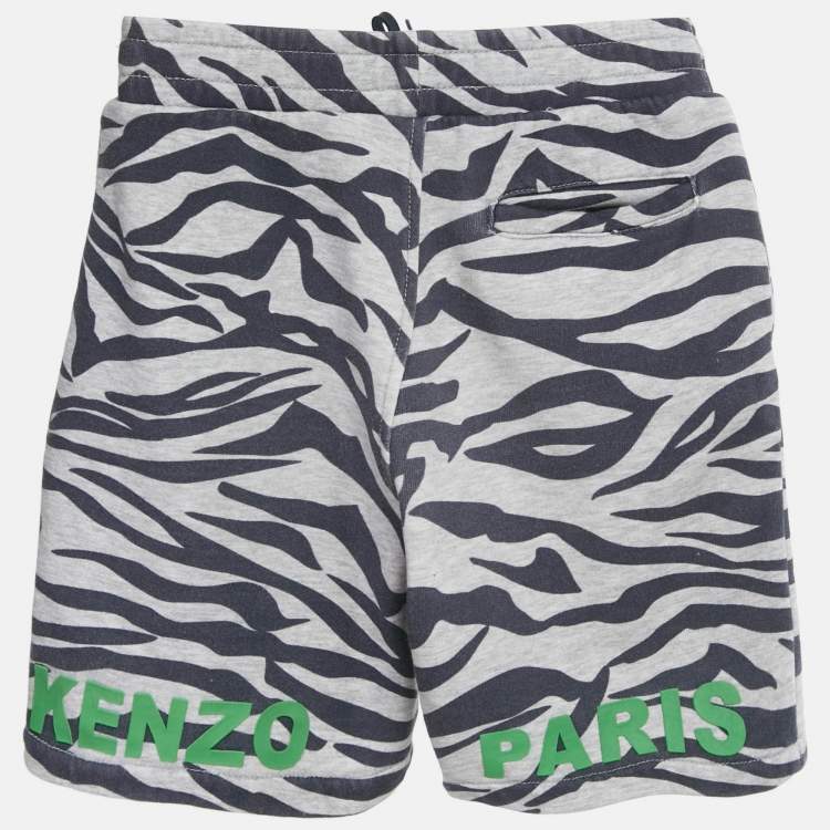 Pre Owned Kenzo kids Grey /Navy Blue Tiger Striped Cotton Drawstring Shorts 8Yrs 