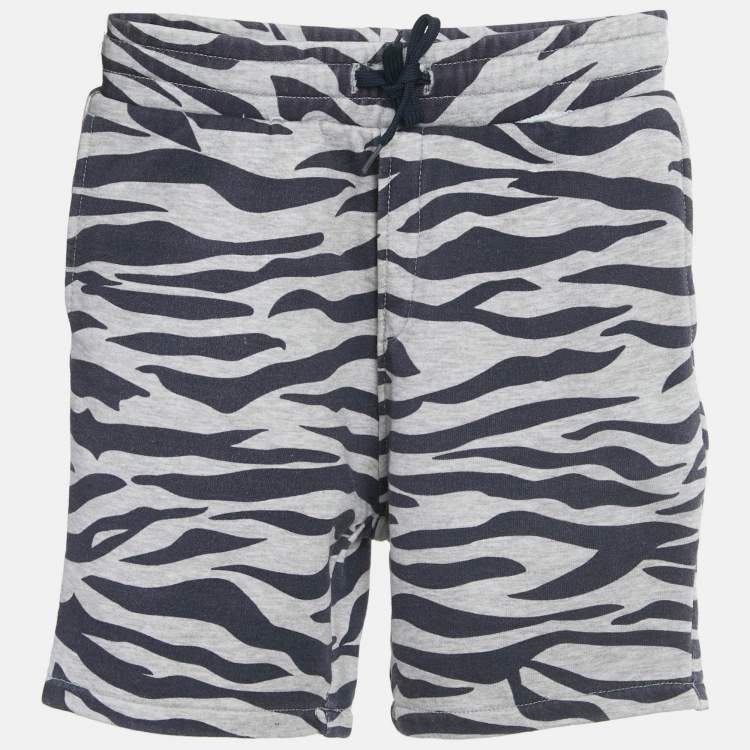 Pre Owned Kenzo kids Grey /Navy Blue Tiger Striped Cotton Drawstring Shorts 8Yrs 