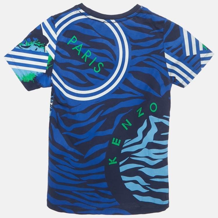 Pre Owned Kenzo Kids Navy Blue Printed Short Sleeve Cotton T-Shirt 8Yrs 