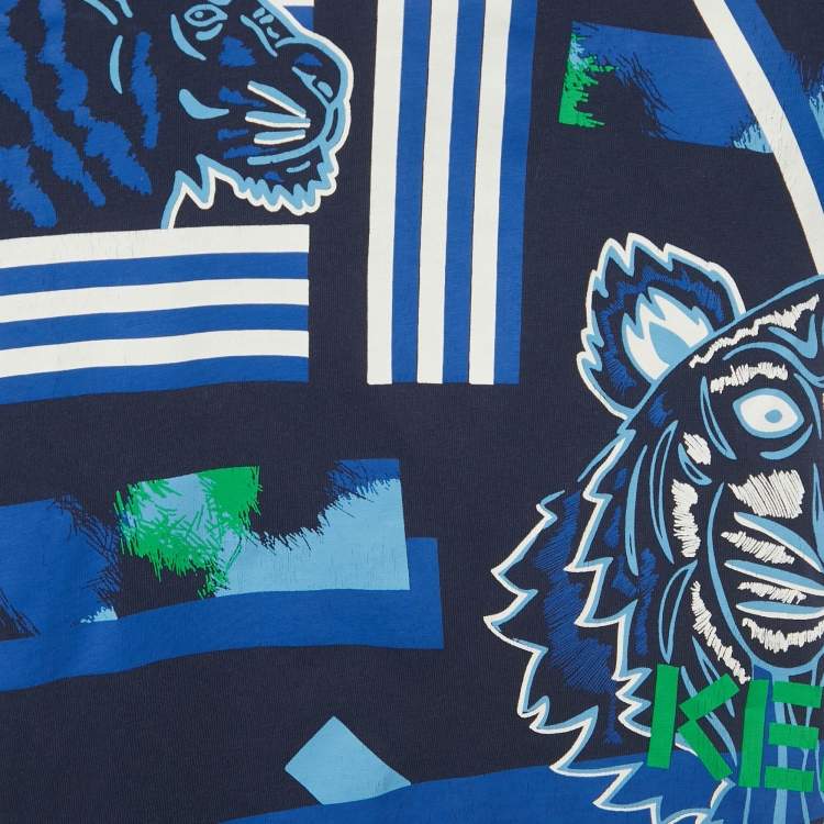 Pre Owned Kenzo Kids Navy Blue Printed Short Sleeve Cotton T-Shirt 8Yrs 