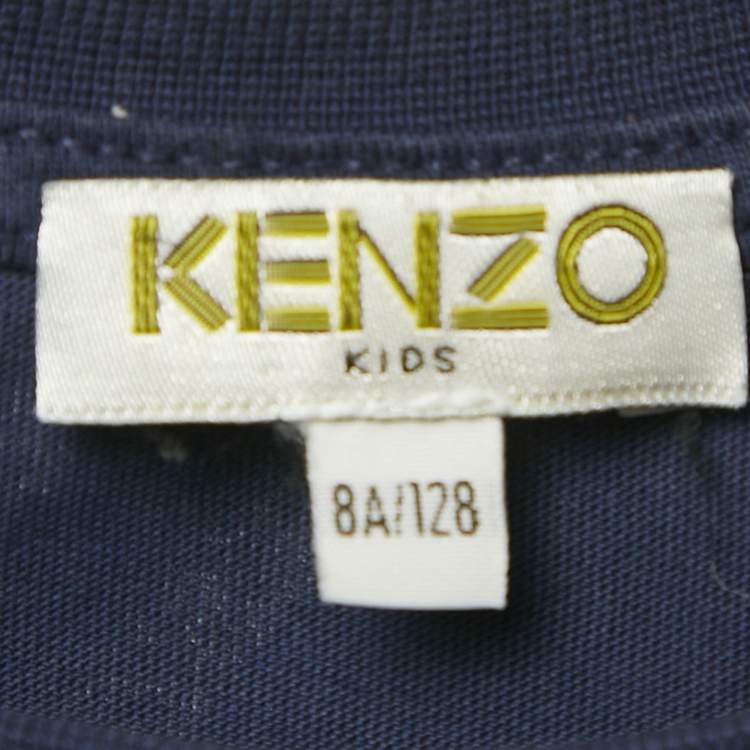 Pre Owned Kenzo Kids Navy Blue Printed Short Sleeve Cotton T-Shirt 8Yrs 