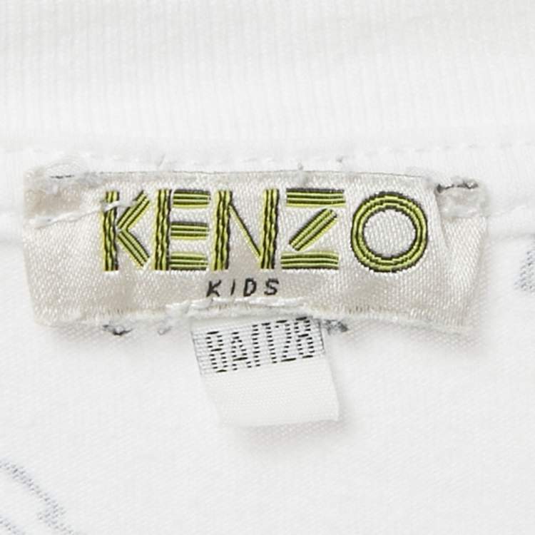Pre Owned Kenzo Kids White Multi-Icon Print Cotton T-Shirt 8 Yrs 