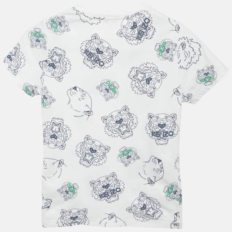 Pre Owned Kenzo Kids White Multi-Icon Print Cotton T-Shirt 8 Yrs 