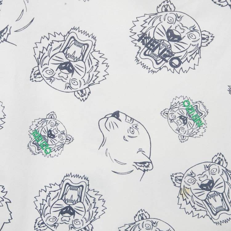 Pre Owned Kenzo Kids White Multi-Icon Print Cotton T-Shirt 8 Yrs 