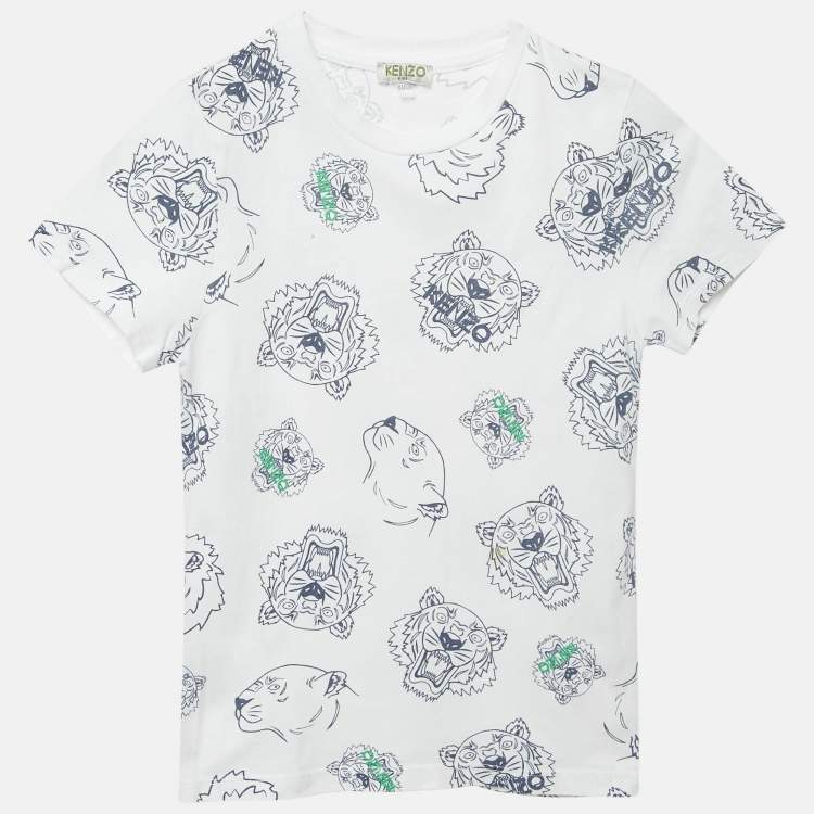 Pre Owned Kenzo Kids White Multi-Icon Print Cotton T-Shirt 8 Yrs 