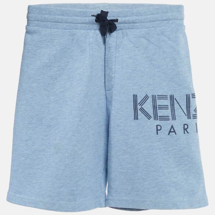 Pre Owned Kenzo Blue Cotton Logo Applique Drawstring Shorts 8Yrs