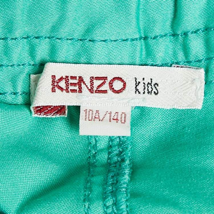 Pre Owned Kenzo Kids Green Embroidered Cotton Pants 10 Yrs