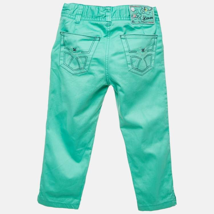 Pre Owned Kenzo Kids Green Embroidered Cotton Pants 10 Yrs